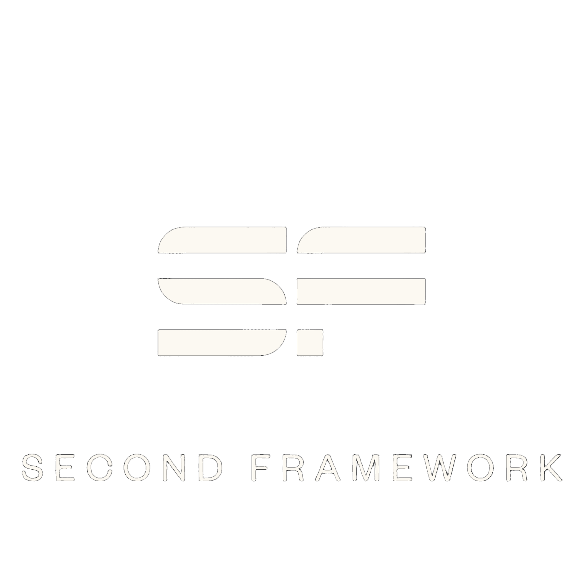 White minimalist logo and text reading SECOND FRAMEWORK on a solid black background.